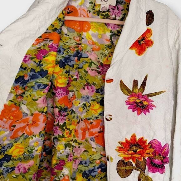 Anu By Natural | Womens Jacket | Sz XL | White Embroidery Flowers Cotton Cottage - Picture 3 of 10